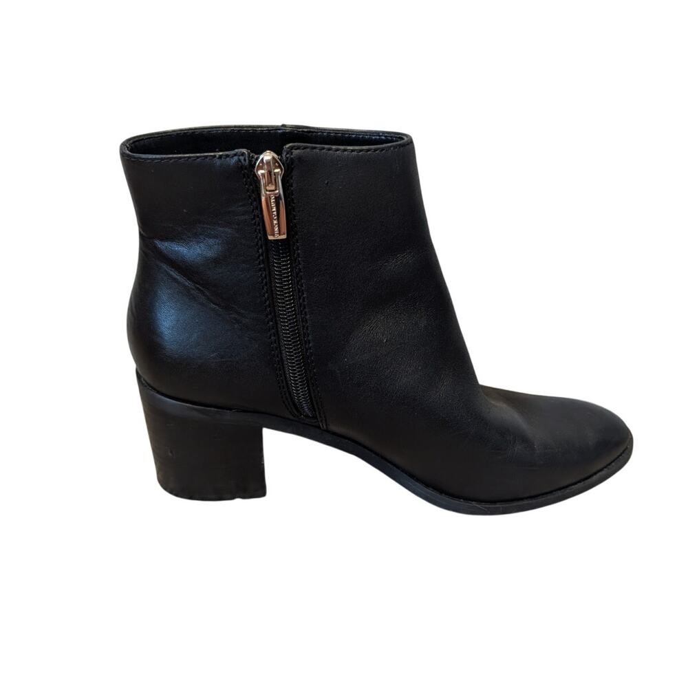 Vince Camuto Gaviren Women 7.5 Black Leather Ankle Boots Block Heel Side Zip